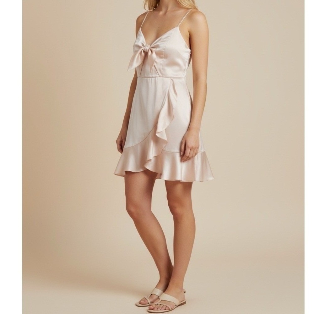 American Threads Satin Y2K Babydoll Mini Dress Womens M Champagne Coquette Party